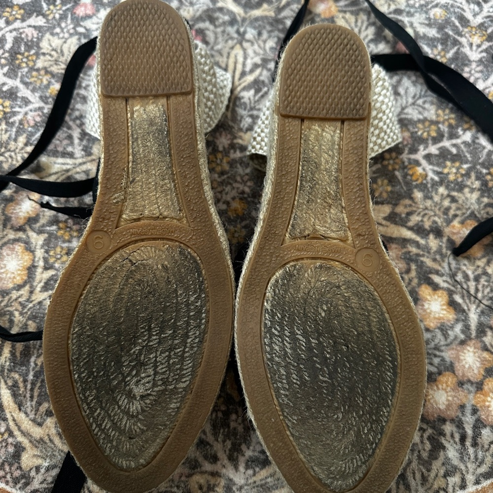 Black Lace Espadrille Tie-Ankle Wedges - Picture 3 of 5